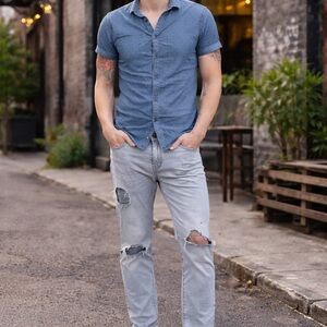 H&M &Denim Ripped Skinny Jeans Light Wash Distressed Men’s 29x32